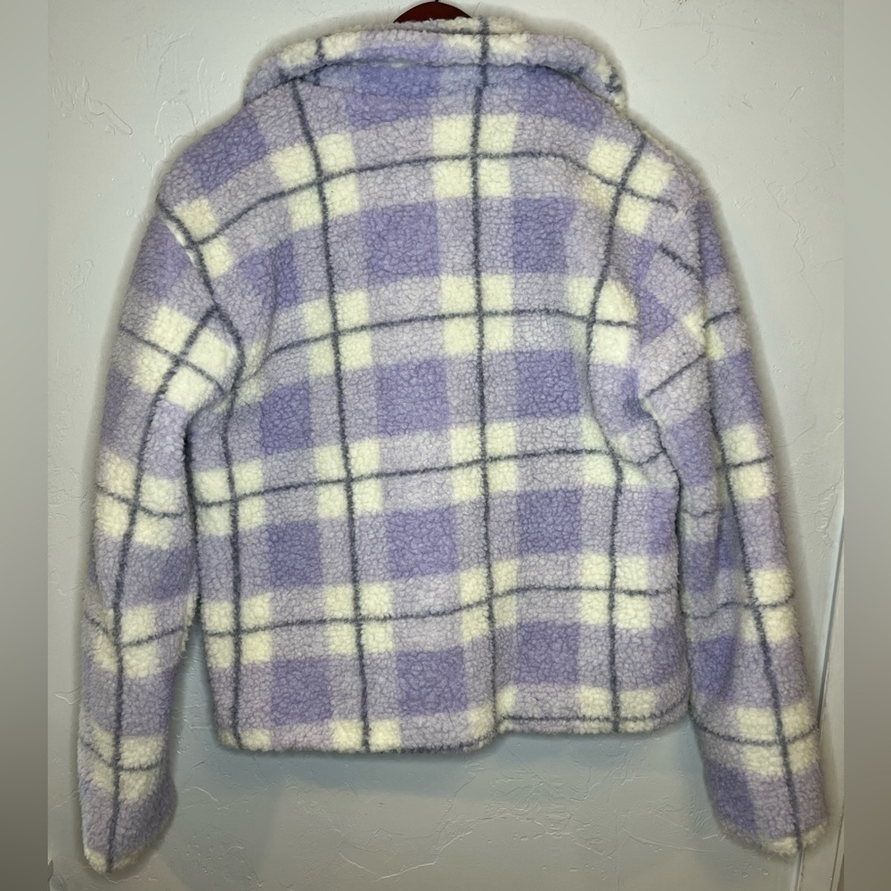 7 For All‎ Mankind Plaid Purple and Cream Teddy Trucker Jacket Small - Picture 6 of 9